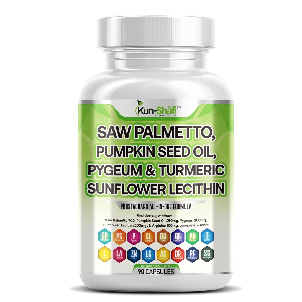 Saw Palmetto与Sting Nettle, Pygeum, 南瓜种子, 葵花莱西丁, Turmeric & Ashwagandha – 前列腺支持男性使用 Lycopene & Vitamin D3 – 90 Capsules 等.
