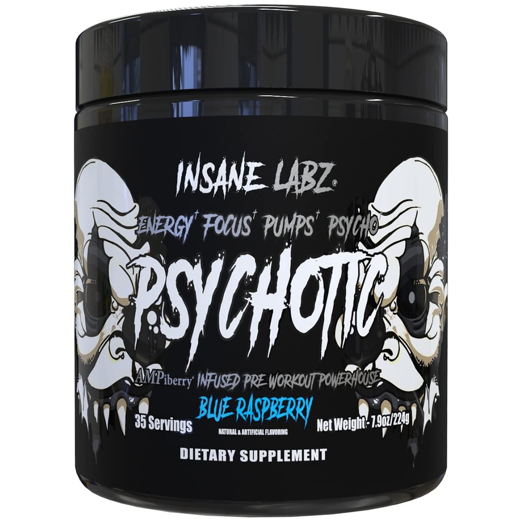 Insane Labz 神经性黑色版 中兴奋剂预研粉 能量聚焦泵 装入 Creatine Beta Alanine Taurine 由 AMPiberry 燃料, 35 services(蓝莓)