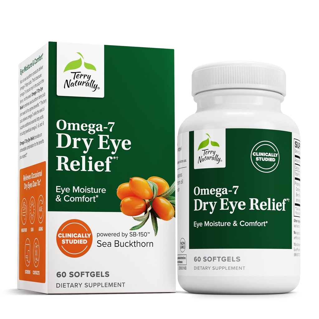 Terry Rital Omega-7 干眼救济-与海巴克特霍恩石油的眼部健康补充-援助干眼救济的饮食补充-60软胶