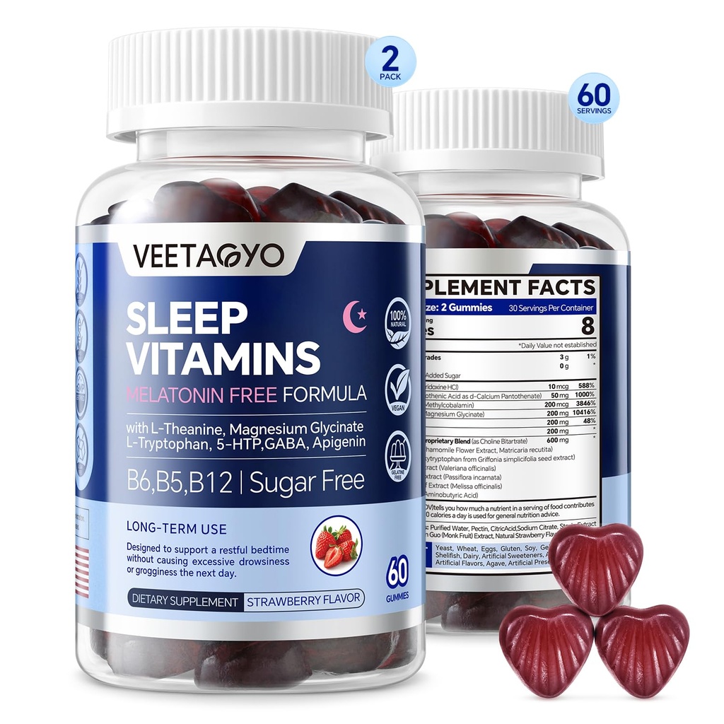 Melatonin Free 5-HTP GABA 补充 成人和孩子们的Gummys 12+ 配L-Theanine,镁Glycnit,L-Tryptophan,Apigenin - 无糖,草莓Flavor,Vegan,120 Counter