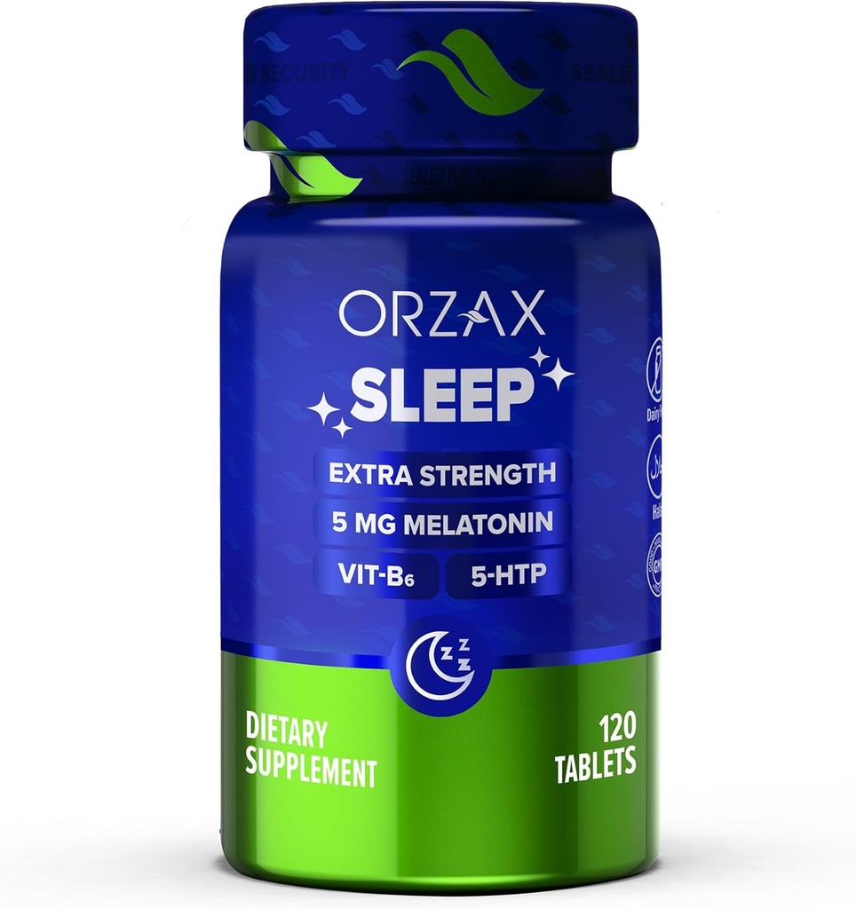 ORZAX 睡眠 - Melatonin 5 mg,维生素B6和5-HTP 补充剂 - 成人休息维生素(120片)