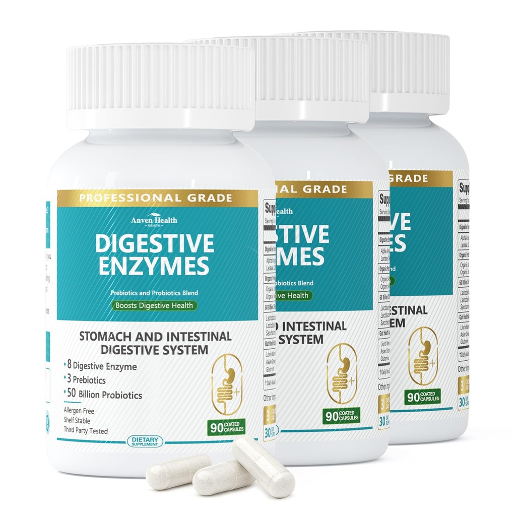 800mg 带亲生药和预生药的男女消化酶,8 关键酶,Protease, Amylase & Lipase → 270 Capsules - 90天的布洛丁和气体救济供应 - 非GMO