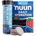 Nun Energy Electrolyte Tables with Ginseng, Cafeine from Green Tea 提取,维生素B12, B6, B5, 镁和4 其他电解质, Gluten Free & Vegan, Berry Blast, 8 Pack (共服务80种)