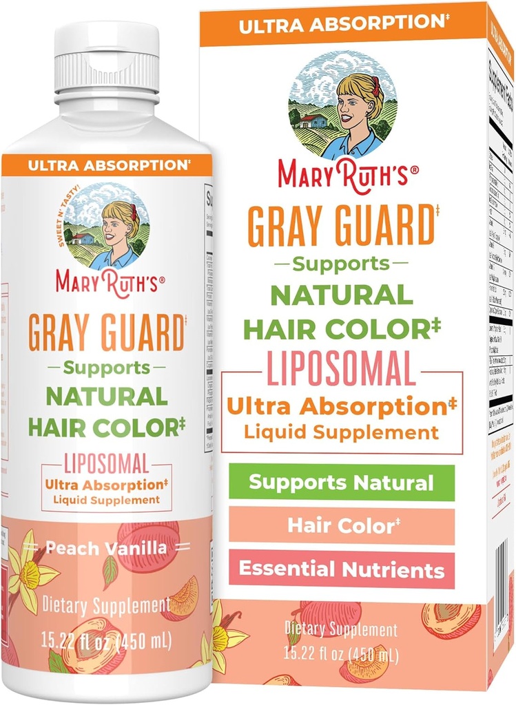MaryRuth Organis Gray Guard Liposomal, 支持天然发色, 配有铜和泛神酸, 圣巴西尔和传统草药, 维生素E和维生素B 用于整体健康, 年龄 18+, 15.22 Fl oz