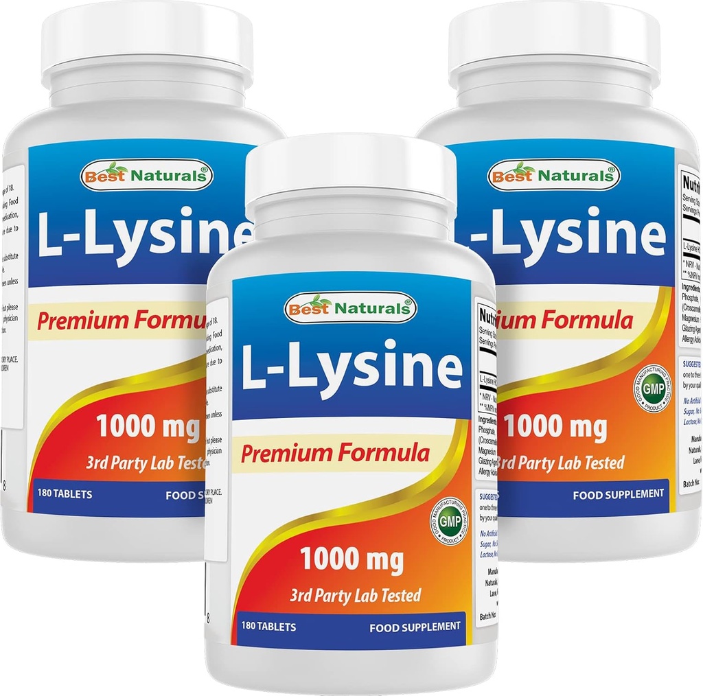 Best Naturals L- Lysine 1000mg 180 平板电脑(180 count of 1) (3瓶)