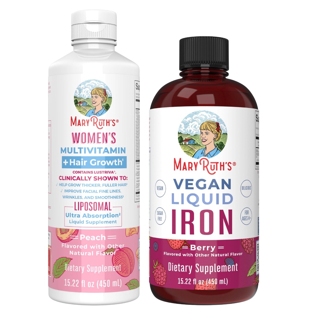 MaryRuth的"女性多维他命+毛发生长 Liposomal(桃汁)和铁液(莓汁)" → 清洁标签项目 验证 → 美容,豁免,和整体健康补充 → Vegan, 非GMO, Gluten-Free