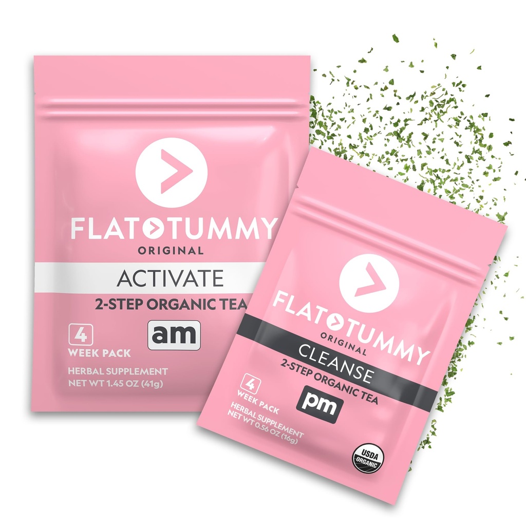Flat Tummy Tea – 2-step, 4 Week Program – Detox Tea to boost Energy & Republic Bloating * - 所有天然解毒清扫w/绿茶,柠檬薄荷,丹德利翁,芬内尔, & More - 文摘支持