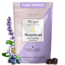 翼井睡头(Winged Wellness Sleepyhead) 妇女自然睡眠Gummys - 成人睡眠支持援助,配有3mg Melatonin, L-Theanine, 5-HTP - 天然Gummy 补充剂 - 蓝莓薰衣草, 14 Vegan Gummys