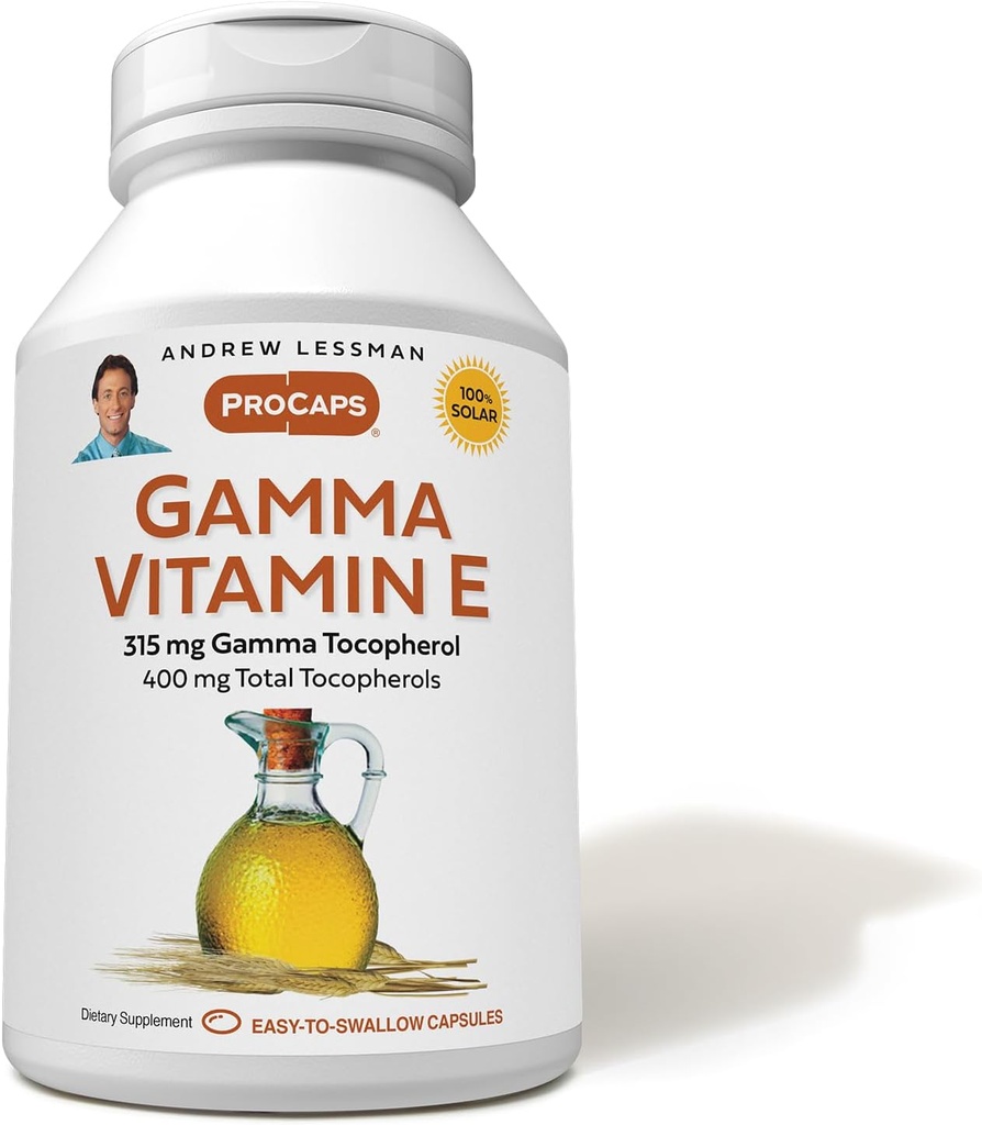 AndreW Lessman Gamma Vitamin E 30 Softgel - 315 mg Gamma Tocopherol, 保护性维生素 E. 四种天然Tocopherol与艾希花油,强抗氧化剂. 无合成形式