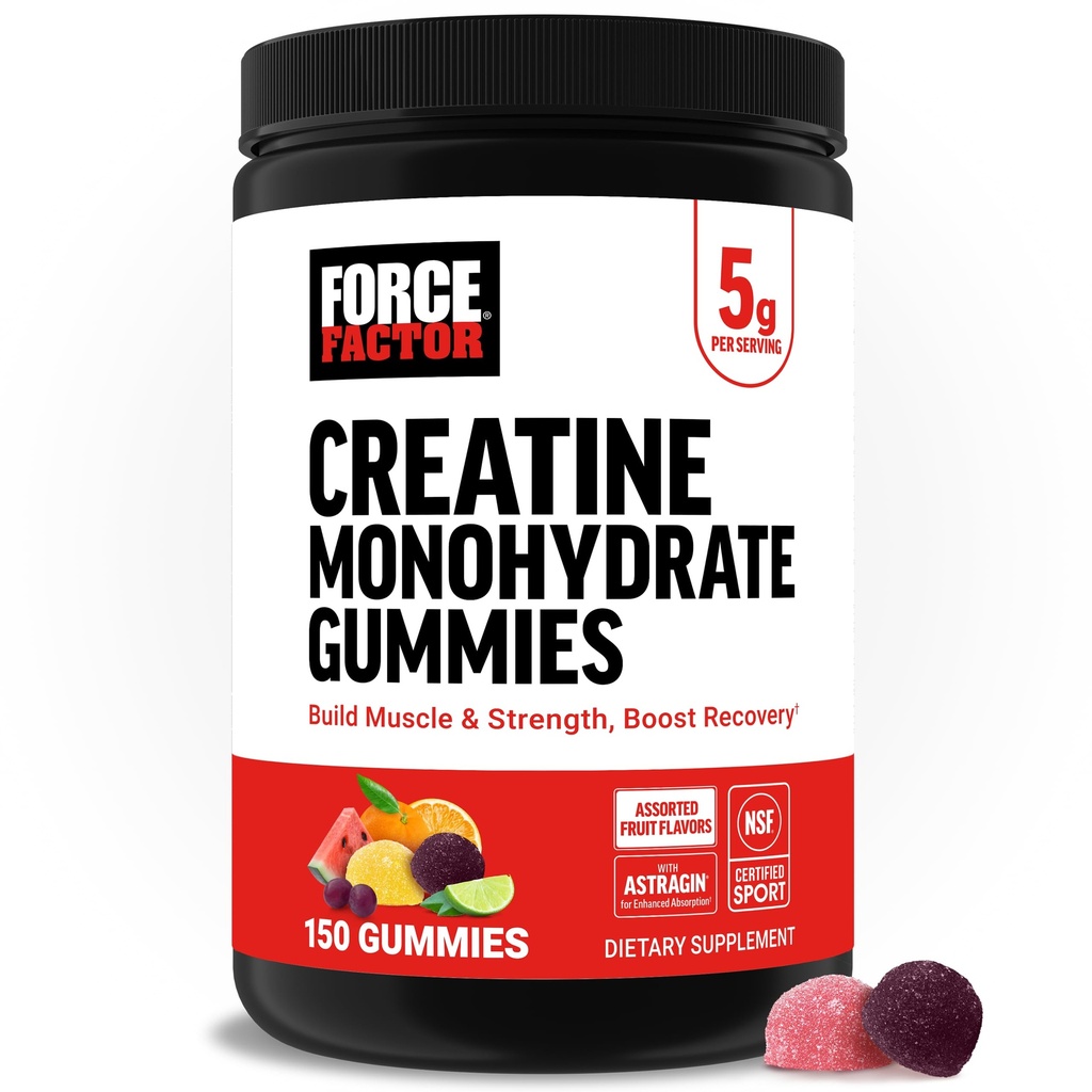 强制因子 Creatine 单水合物 Gummys, 5g 用于支持肌肉, 强度, 恢复, 认知健康与记忆, 各类水果火焰, 150 Gummys