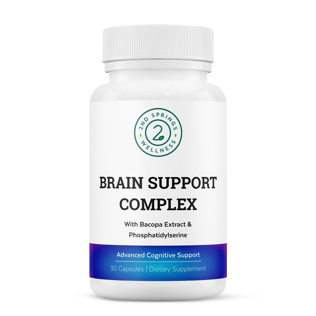 Brain Support Complex - 与Ginkgo Biloba, Bacopa Monnieri, Phosphatidylserine, Huperzine-A, 圣约翰蠕虫—— 30 Ct的高级认知支持补编