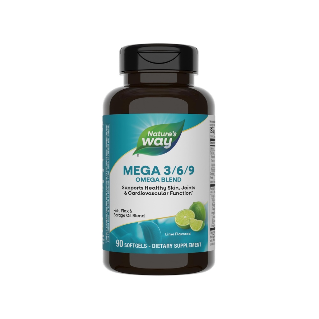 自然之道 Mega 3/6/9 Omega Blend, 支持健康皮肤, 关节,心血管功能*, 鱼, Flax, Borage Oil, 90 Lime Flavored Softgels (Packaging May Vary) 互联网档案馆的存檔,存档日期2014-03-01.