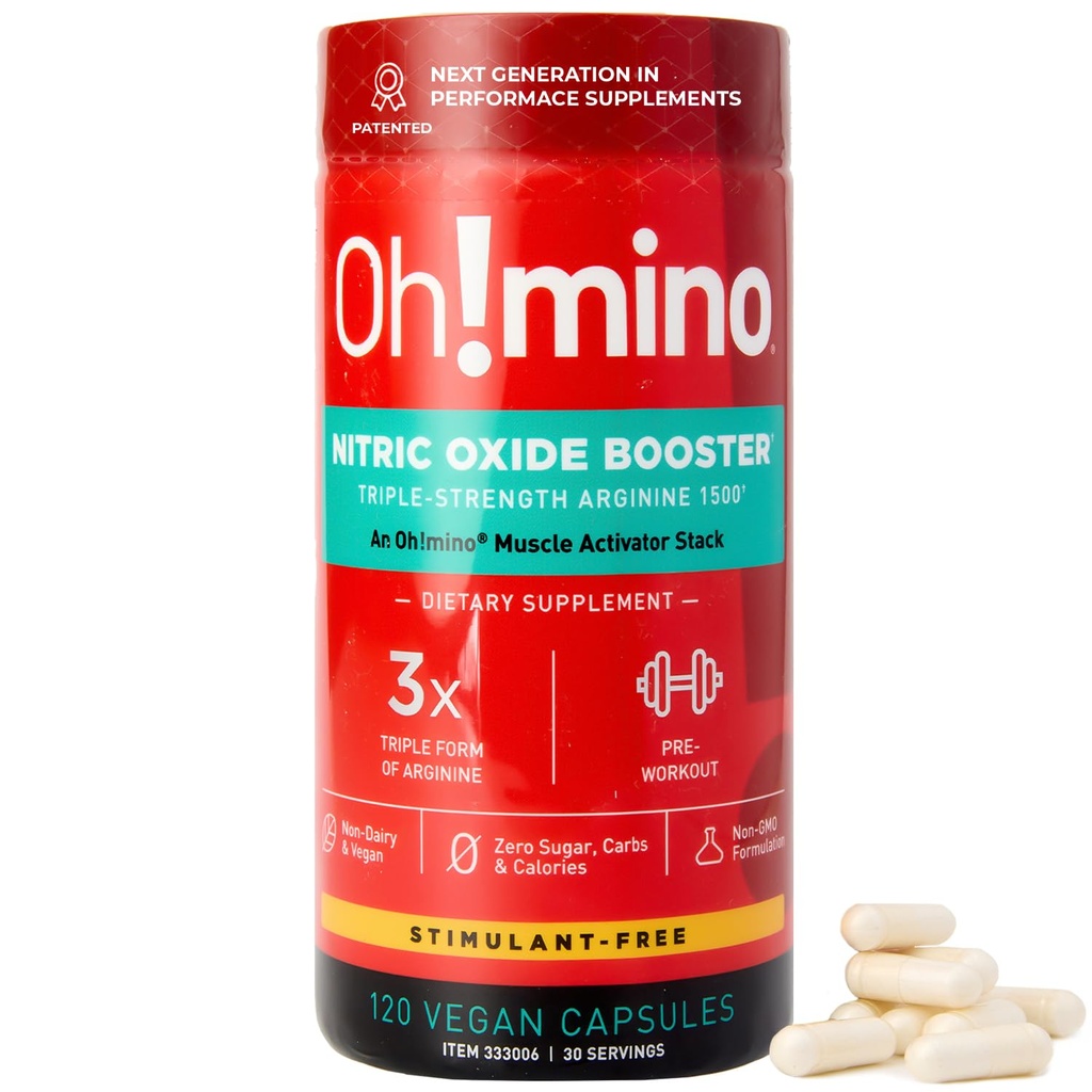 哦!. mino L-Arginine Nitric Oxide 补充品 - 血液流动补充品, Nitric Oxide Boster w/ Beetroot Power for Energy, Focus, 耐力,肌肉建筑 - 工作前和工作后(120-Count, 30个服务)