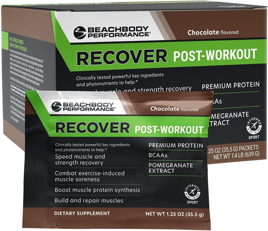 BODi Recover Whey蛋白蛋白混合剂 – 工作后巧克力 Whey 补充 肌肉复苏 配20g蛋白,BCAAs,石榴提取剂 – 快速恢复 - 18 service packets