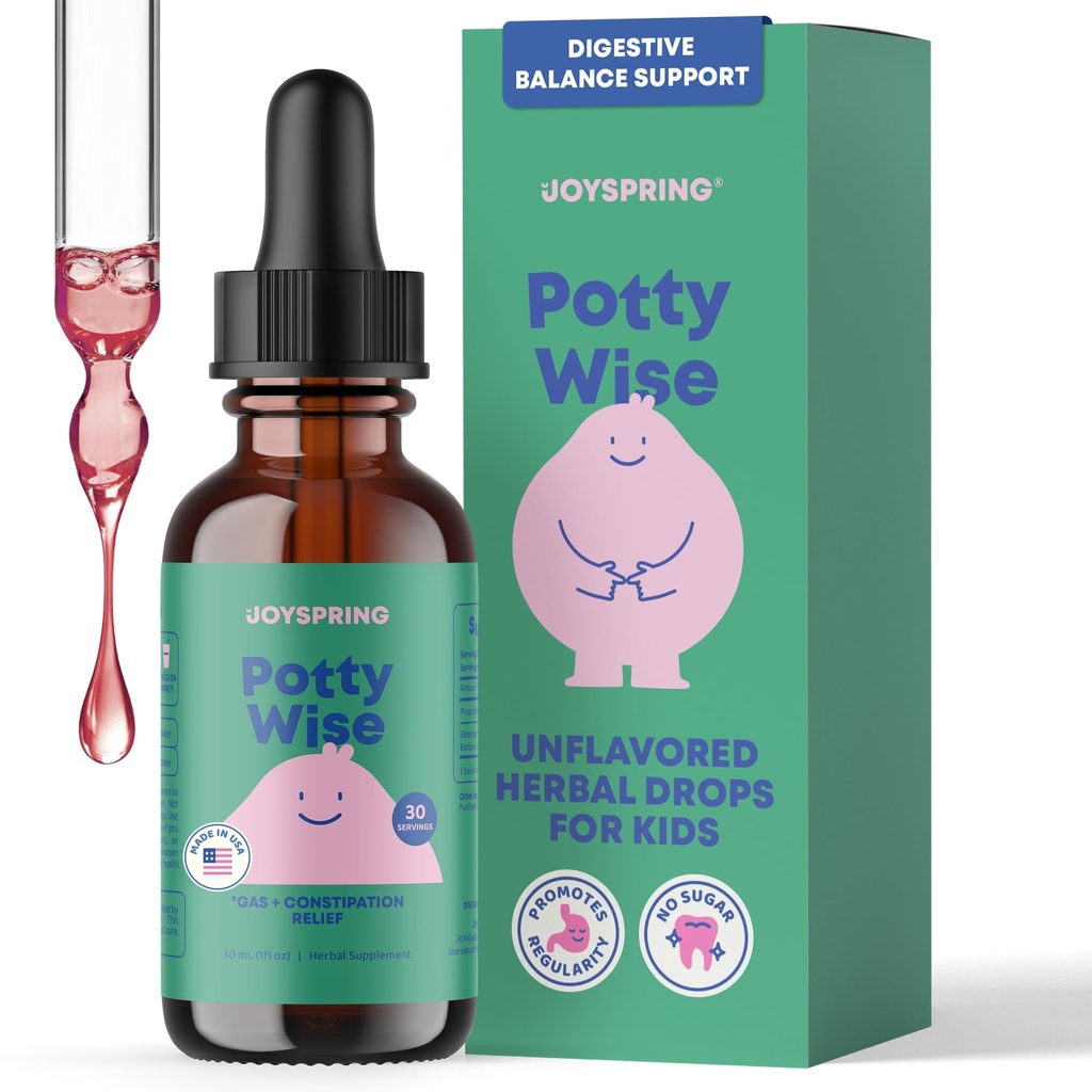 JoySpring Potty Wise Drops – 为孩子和托德勒斯提供自然便秘救济 – 长老莓, Licorice 根提取, Fennel种子 & Senna – 无糖 Vegan 液体混合剂补充剂(1 fl oz) 30 服务
