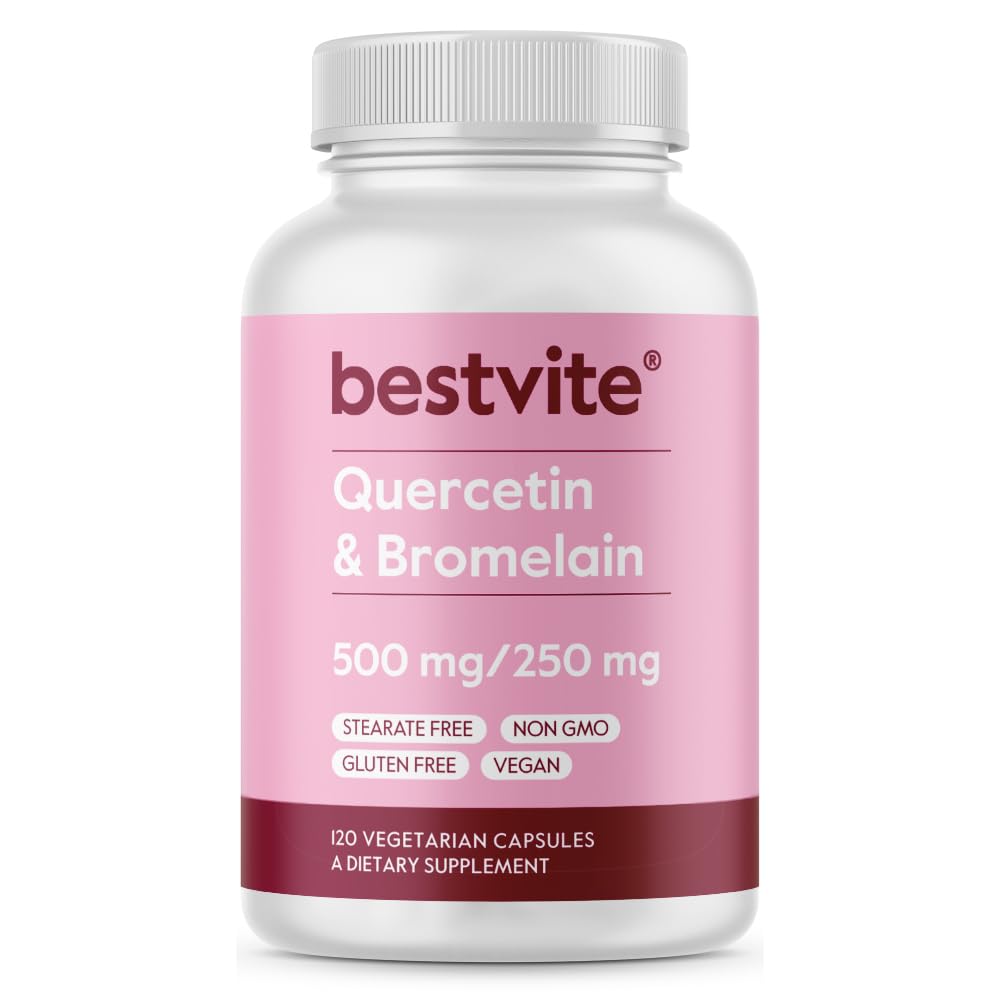 BESTVITE Quercetin with Bromelain 500mg/250mg (120 蔬菜卡普尔) - 无 Stearates - 无二氧化硅 - Vegan - 非 GMO - Gluten Free