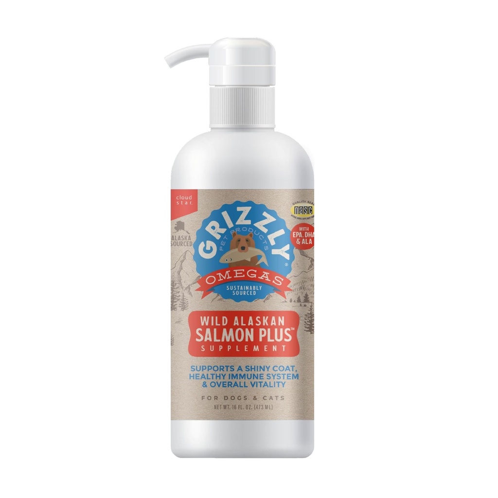 Grizzly Pet Products Salmon Plus Omega 3-6-9 狗和猫的食品补充品,16 Ounce