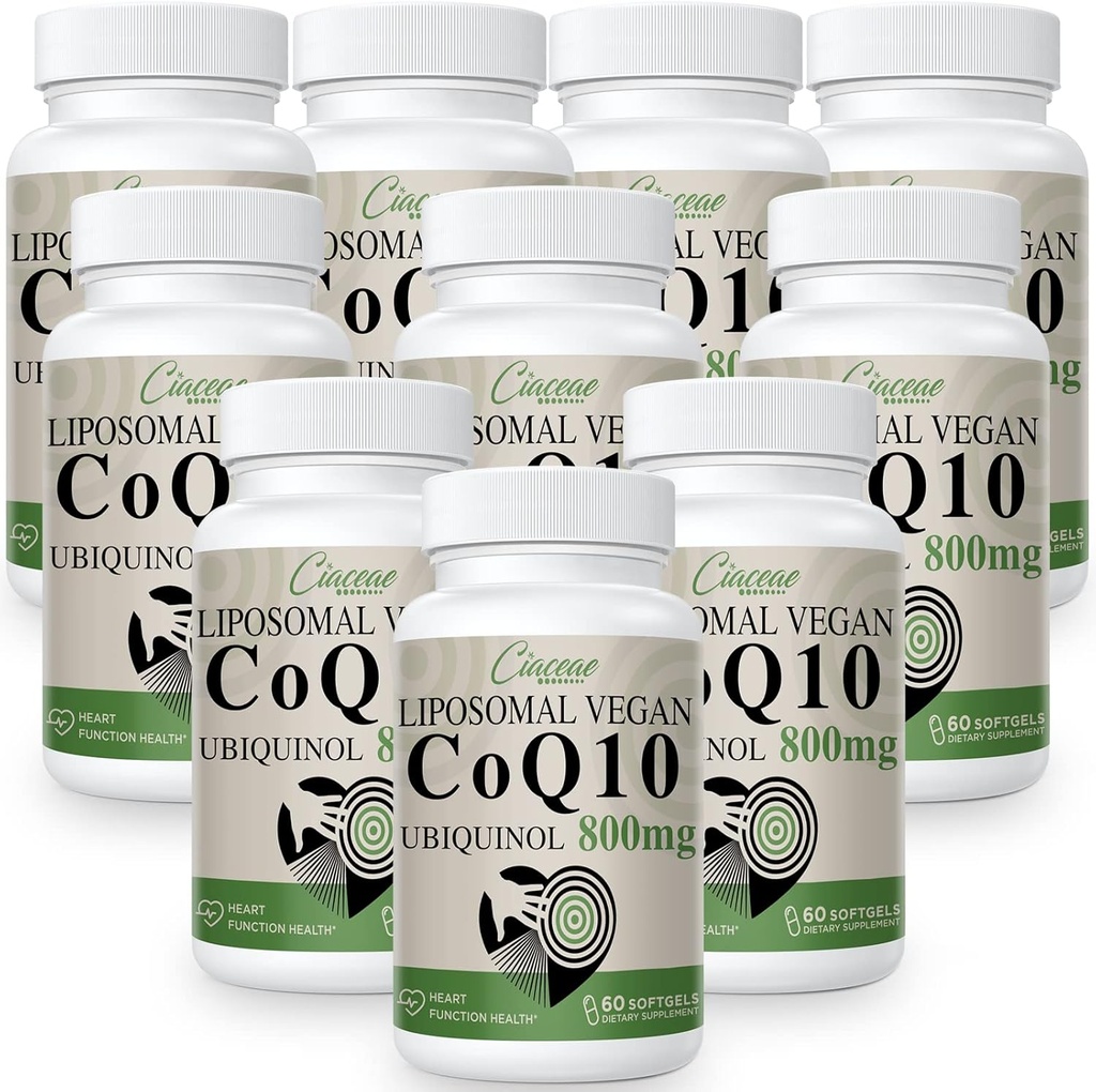 Liposomal CoQ10 800mg Ubiquinol Softgel, Max 吸收 Ubiquinol Coenzyme Q10, Ubiquinol CoQ10 抗氧化剂补充剂,心脏功能与能源生产,纯 CoQ10 800mg, 600 Vegan Softgel
