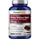 NusaPure White Willow Bark 20:1 提取物,200毫克等效至4000毫克,200 Veggie Capsules, Max Striff, (N-GMO, Vegan)