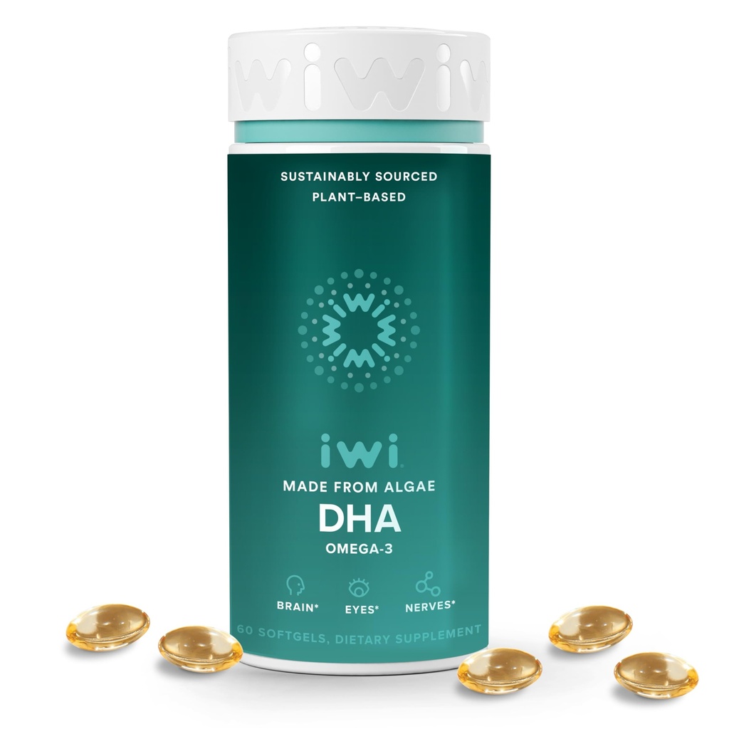 Iwi DHA Omega-3, 60 Softgels (30 services), 植物藻类 Omega 3, Brain, Eyes & Nervous System 支持饮食补充, Krill & Fish Oil 替代品, 无鱼味余味