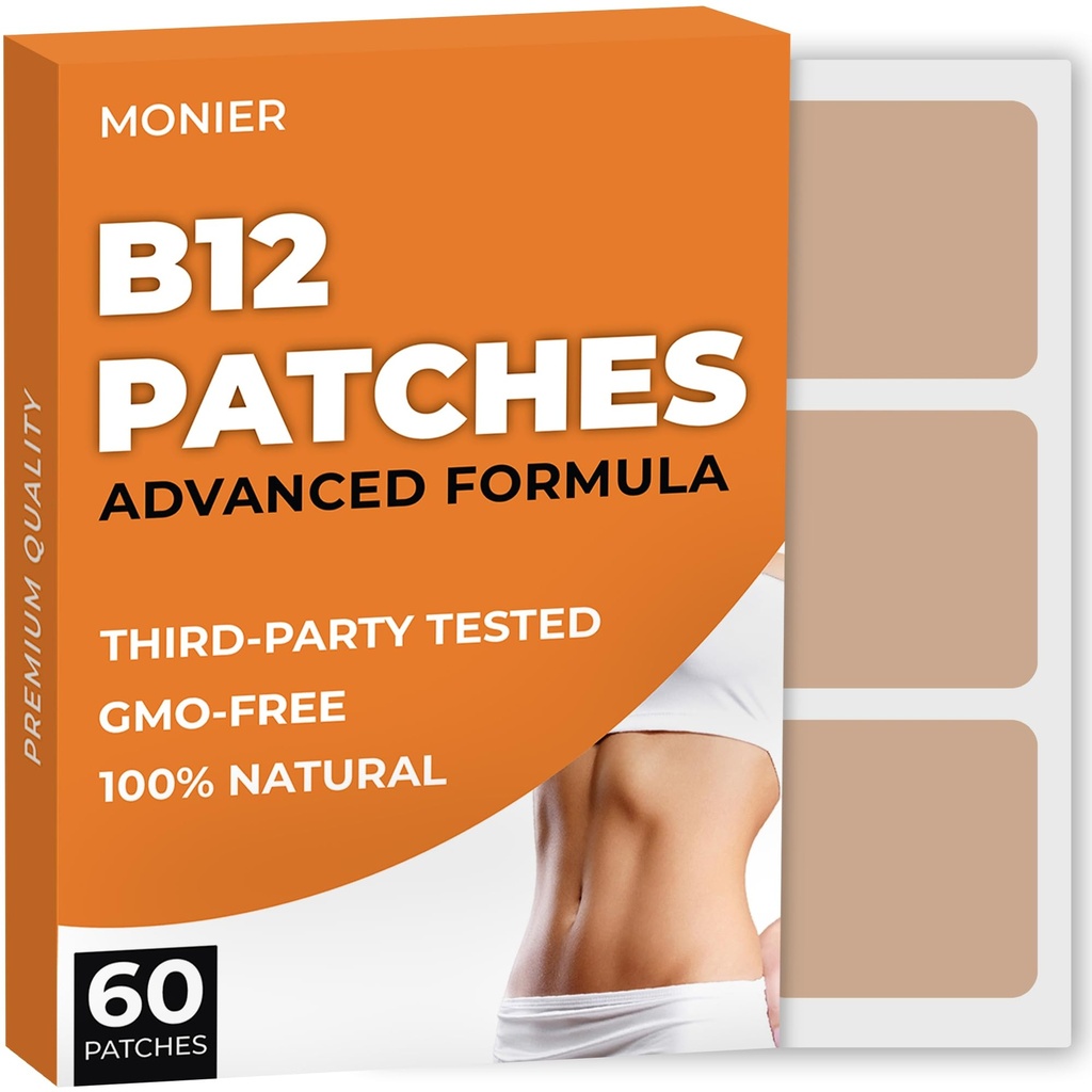 B12 补丁(60个包) - 男女天然补丁-坚固、能源、重点和身体支持-强化公式