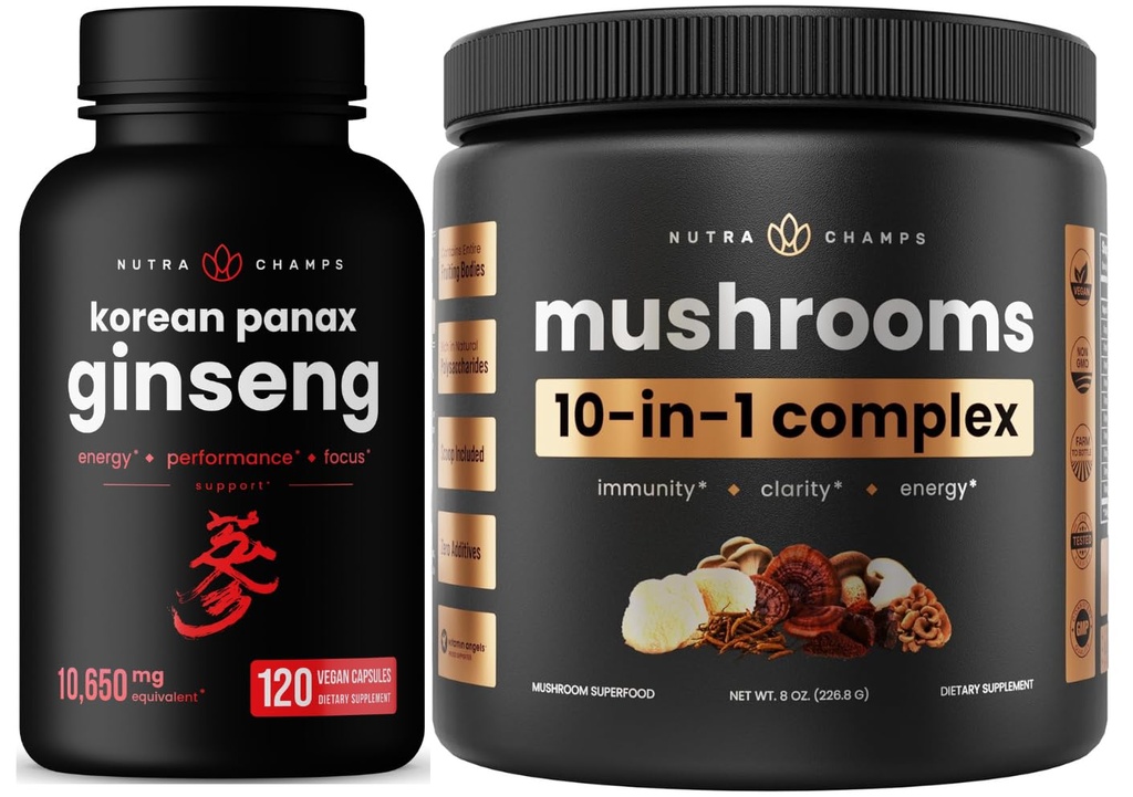 NutraChamps 10in-1 蘑菇 Powder & Ginseng - Ultimate Energy, Stamina & 认知支持包.