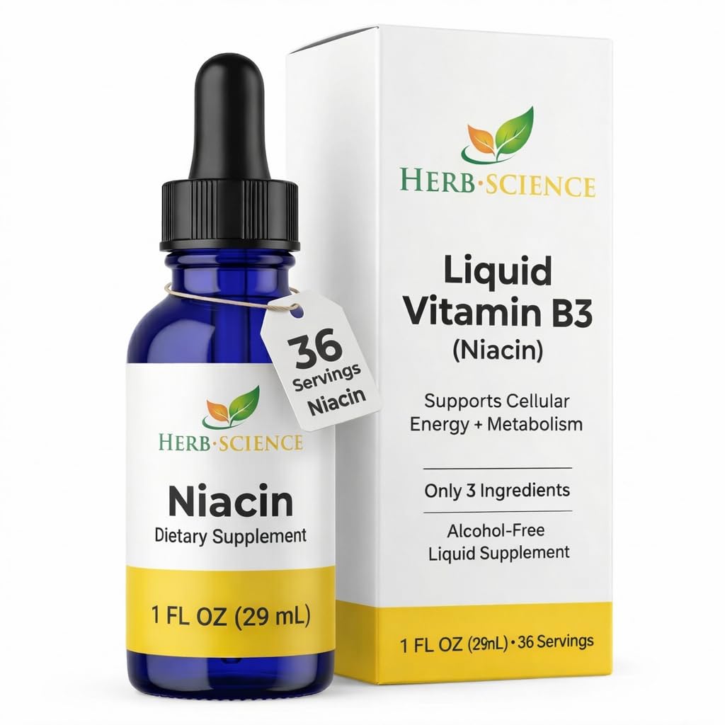 液体维生素B3 滴水 - 冷加工的Niacin 补充剂,支持舌头和皮肤健康 - Vegan,非酒精和质量测试。