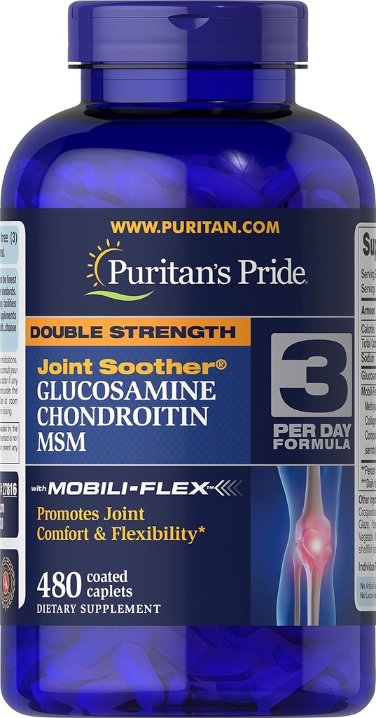 清教徒的骄傲Glucosamine、Chondroitin和MSM Capsules,每日3种配方