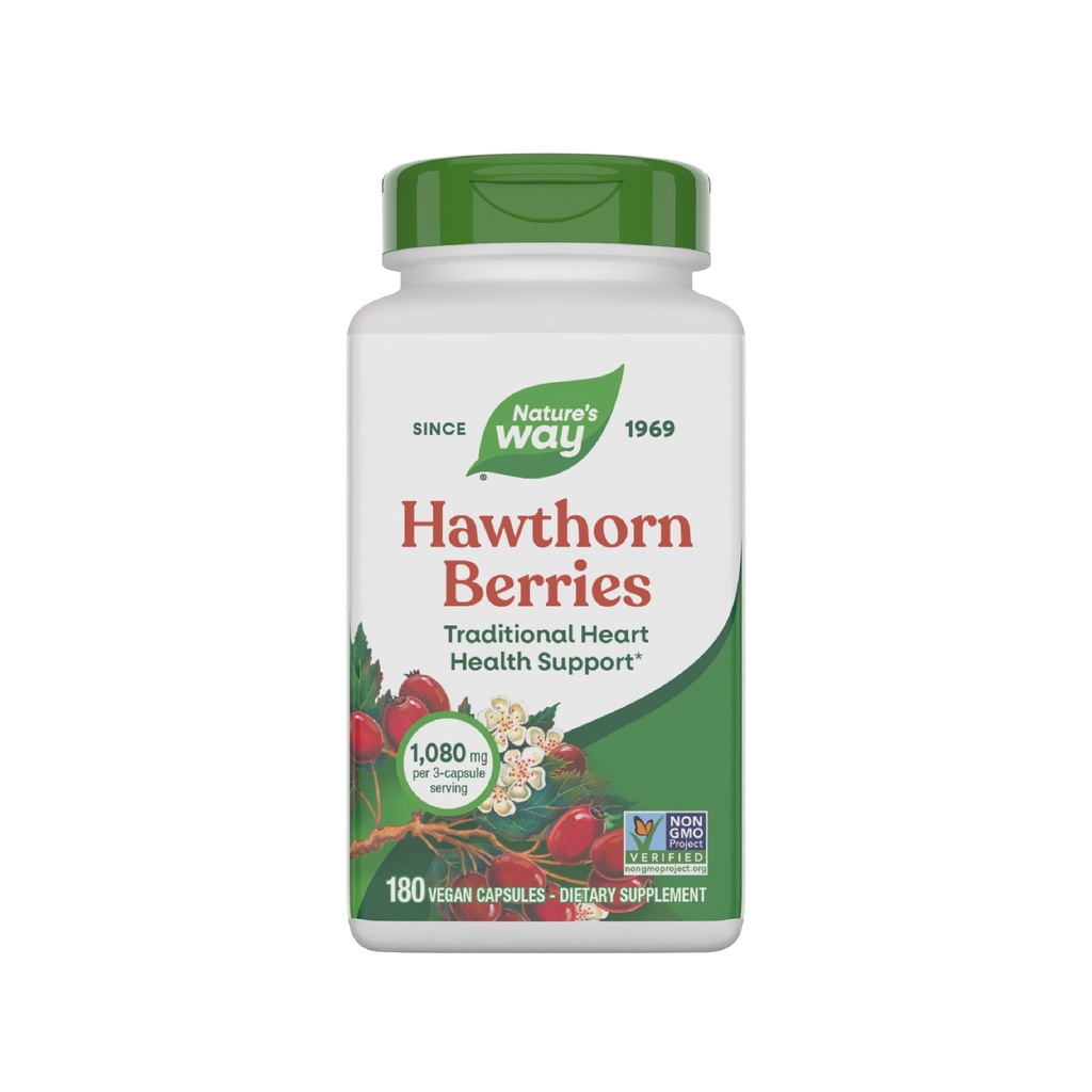 Nature's Way Hawthorn Berries - 对心脏健康的传统支持* - 非GMO项目验证 - 草药补充 - Gluten Free - 180 Vegan Capsules