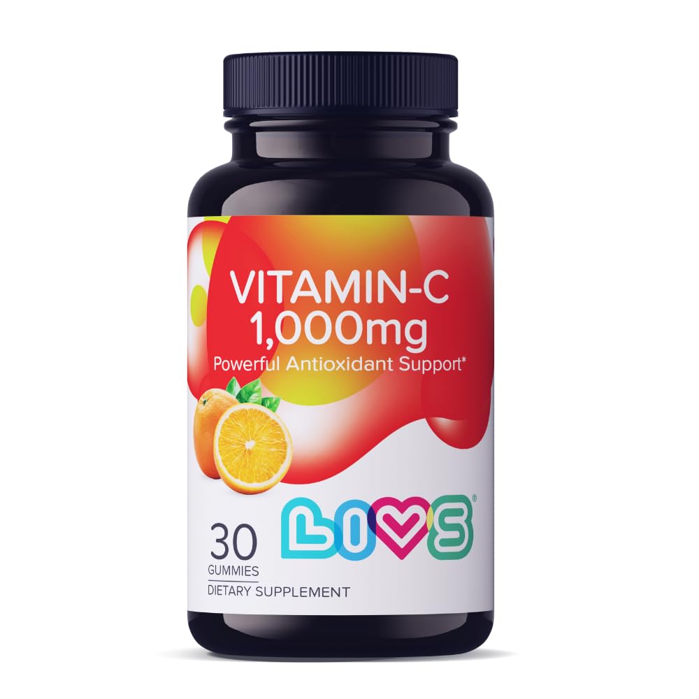 儿童与成年人的维生素C 1000mg Gummys – 抗氧化剂与免疫支持补充 – Vegan 多维明 – 头发,皮肤和钉子 – Non-GMO, Gluten-Free, Gelatin-Free Chewble 1000mg Perervice 30 Ct