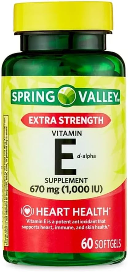 通用春谷维生素E 外强维生素E D-阿尔法春谷软胶,670 mg(1,000 IU),60 Counter