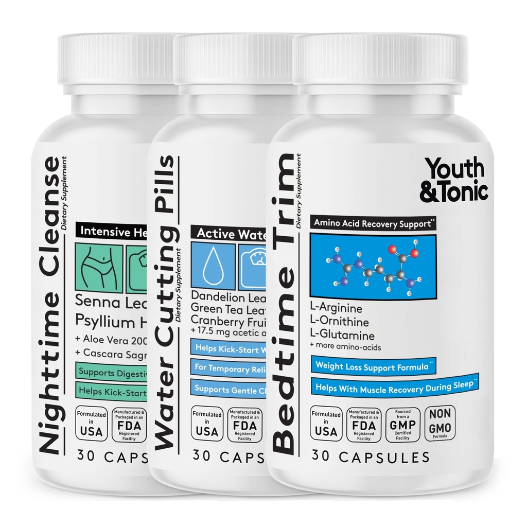 青年Tonic 雕塑 Lean Cleanse – Feel Lighter & More Toned, 水重和布洛丁救济,解毒和流体损失支持 – Bedtime Trim, 15 Day Colon Cleanser, 90 Pills for 代谢和定义体