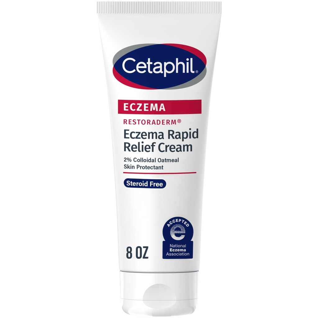 CETAPHIL ECZEMA RESTORADERM FLARE-UP RELIEF CREAM, 对于 Eczema Prone 皮肤, 8 oz, 障碍修复, 48 小时水分, 2% 皮肤保护类凝胶 Oatmeal, 无固醇