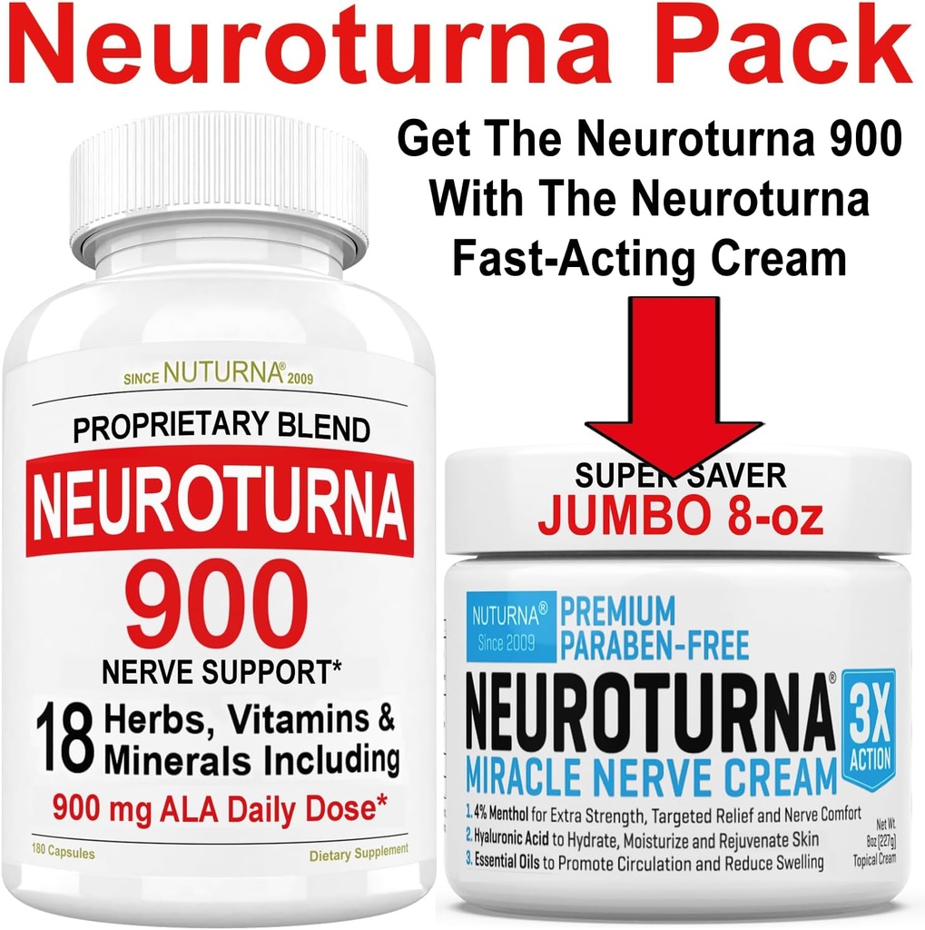 Neurve Relief Cream 8 oz + Neuroturna Nerve 支持 900 mg ALA 支持