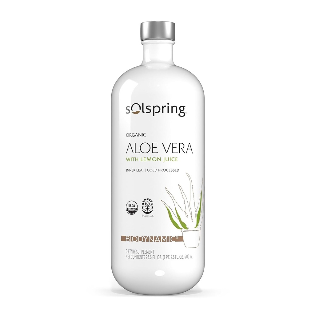Solspring 生物动力学有机体 Aloe Vera Juice with Lemon, 23.6 Fl. Oz., (700 mL), 解剖, 认证 USDA 有机,再生, 非 GMO, Gluten Free, Soy Free, Dr. Mercola