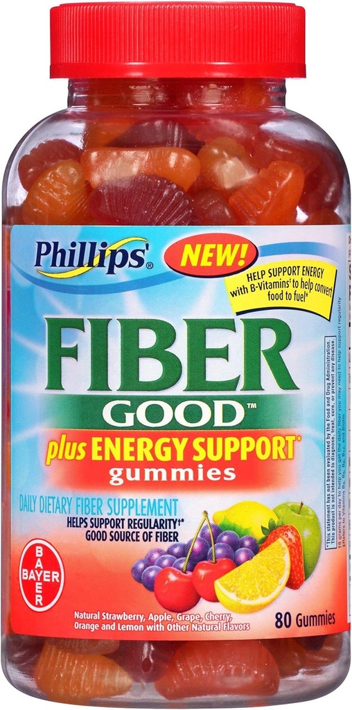 Phillips的Fiber Good Gummys + 能量支持 Fiber 补品(80-Count Bottle)