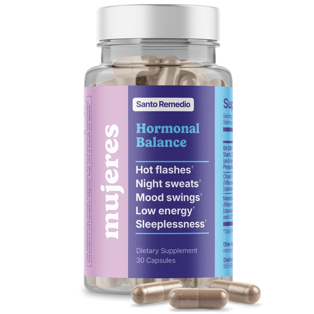 Santo Remedio Hormonal Balances, 饮食补充, 更年期症状救济, 帮助减少热闪光, 夜间汗水, 和Mood Swings, 临床证明的原料, Hormone-Free, 30个服务