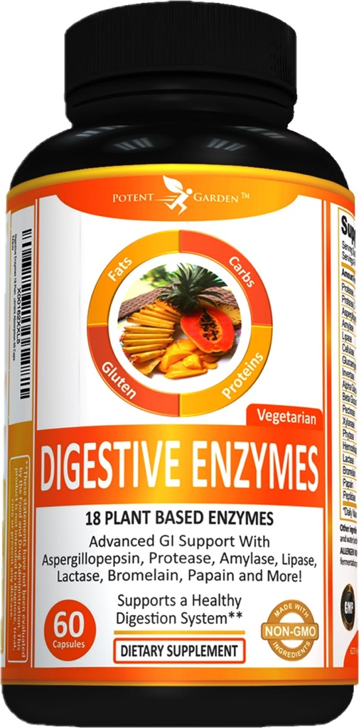 (原始内容存档于2019-03-05) (中文(中国大陆) ). Potent Garden Digestive Enzymes - 18 Plant 基于氨基酸脂酶的酶 蛋白酸脂酶 蛋白酸脂酶和其他酶 - 1 Pre Meal Pill支持健康消化和营养吸收 60 Caps