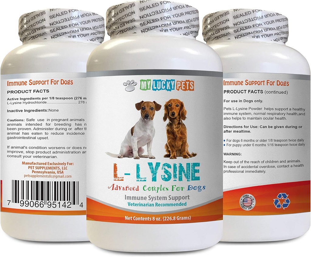 狗氨酸补充剂 - 狗 LYSINE 粉末 - 纯粉末形式 - 免疫系统支持 - Vet推荐 - 赖氨酸狗 - 1瓶(8oz 226.8格拉姆)