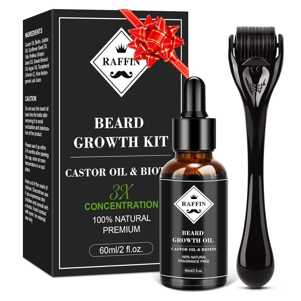 RAFFIN 熊皮生长套、升级的熊皮生长油(2Oz) w/Meximing Biotin & Castor 石油用于斑点/斑点/斑点熊皮,实现富勒,Thicker & Healthier Beards, 为他男朋友丈夫爸爸赠送的礼物