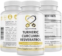 Turmeric Curcumin resveratrol 营养补充剂、抗氧化剂属性、支持良好的炎症和免疫系统,120 Vegan Capsules