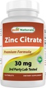 Best Naturals Zinc 30mg 补充剂(作为 Zinc Citrate) - 成人免疫支持用锌维生素 - 120块(120个计数(一包))