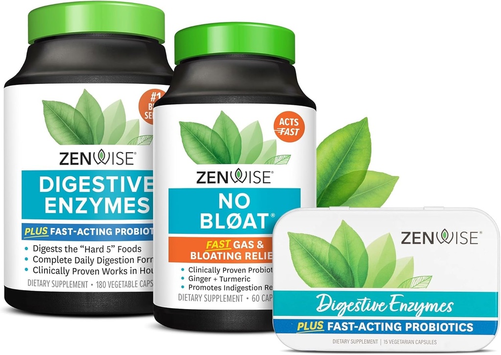 Zenwise健康消化酶,No Bloat, 和自由旅行锡与priobios for Digisive and Gut Health QQ 为男女提供集体救济