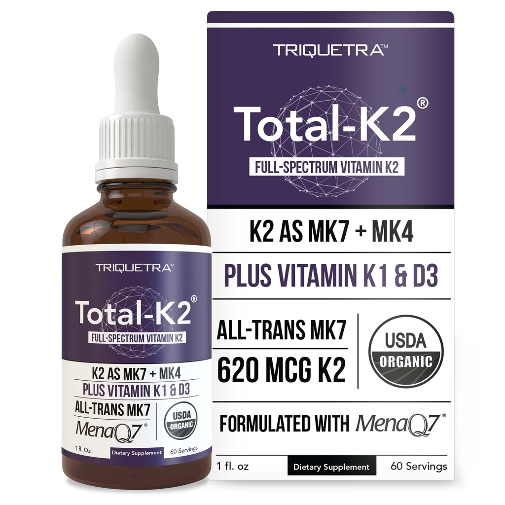 K2®K2作为MK7和MK4+K1和维生素D3的合计 共同因素 - 每役620 mcg K2 - MenaQ7®All-Trans MK7 - Full-Spectrum Vitamin K - Vegan,有机认证(Liquid 1 oz)