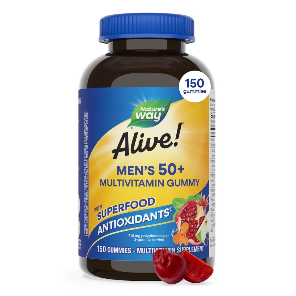 自然之道 活人之道 50+ 每日Gummy Multivitamins, 支持健康大脑, 眼睛, 心脏*, B-维生素, Gluten- Free, 水果火焰, 150 Gummys (包装 May Vary)