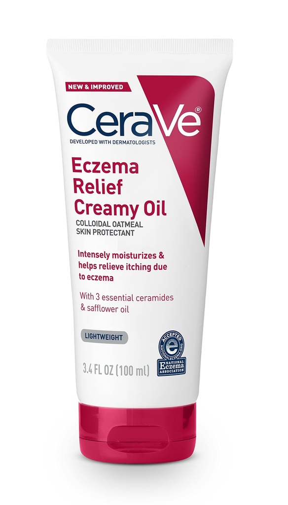 CeraVe Eczema Relief Creamy Body Oil, Eczema Calming Cream with Colloidal Oatmeal & Saffflower Oil for Dry Skin & Itchy Skin Relief, Stero free & Paraben Free, 3.4 (英语). 荣斯