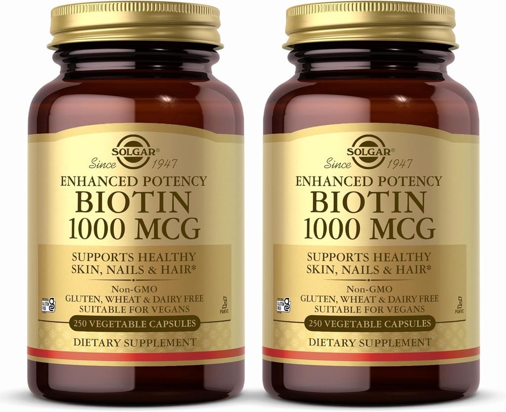 Solgar Biotin 1000 mcg, 250 蔬菜夹层(2包) - 支持健康皮肤, 钉子和头发 - 能源代谢 - 增强潜力 - 非GMO, Vegan, Gluten Free, Dairy Free, Kosher - 500 services