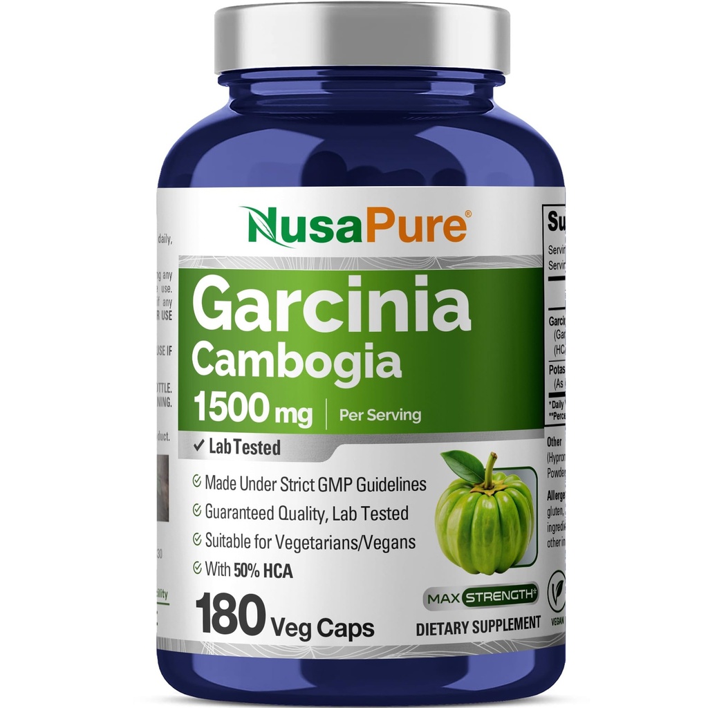 NusaPure Garcinia Cambogia 180 Veggie Capsules 1500mg (Vegetarian, Non-GMO, Vegan) (维加塔利语)
