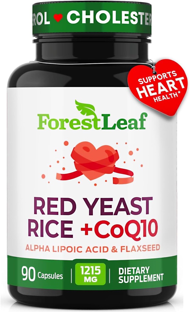 红酵母大米 1215 mg. Capsules - 外强红米大米大米 配 CoQ10 补充剂 + Alpha Lipoic Acid & Organic Flaxseed, Citrinin Free,支持心血管健康,非GMO 90 Veggie Caps