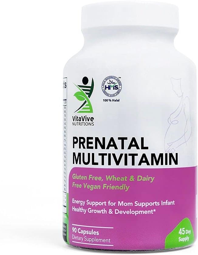产前多维生素 – 90 Capsules – 支持妈妈和婴儿的维生素和矿物 – 钙、铁、维生素C、碘和更多 - Vegan、Halal - Gluten、小麦、奶制品